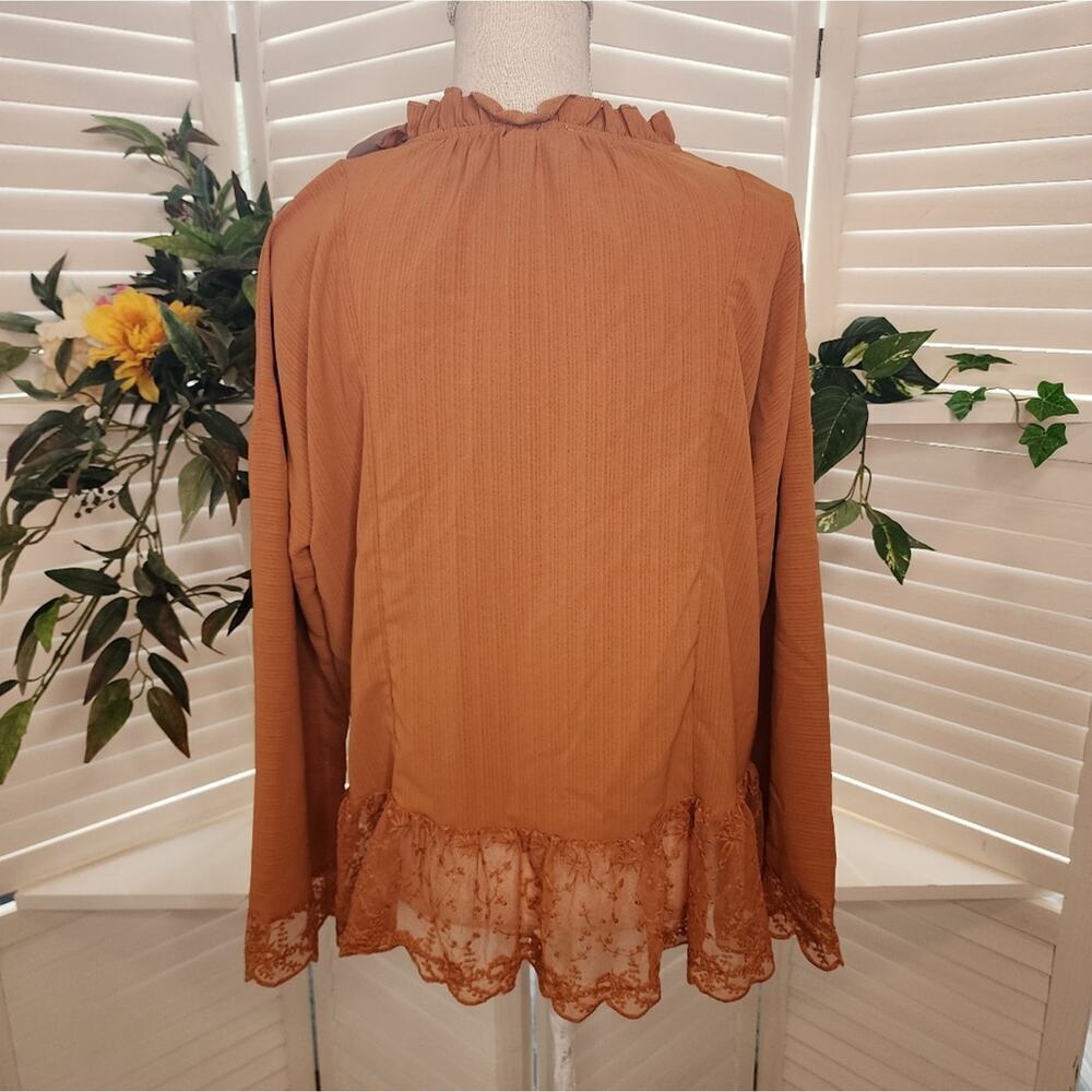 563 UMGEE CLAY TOP WITH TASSEL TIE LACE ACCENTS MUSTARD - Picture 5 of 7